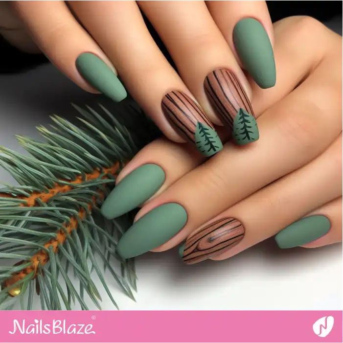 Wood Pattern Nails with Christmas Tree Design | Christmas Nails - NB1677